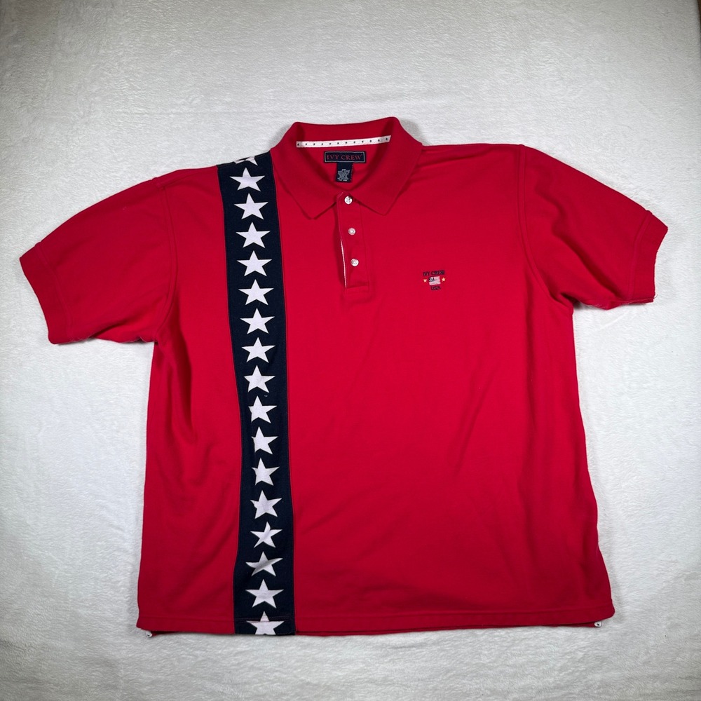 Ivy Crew Red Short Sleeve Polo‎ Shirt USA Flag Stars Men's 2XL
